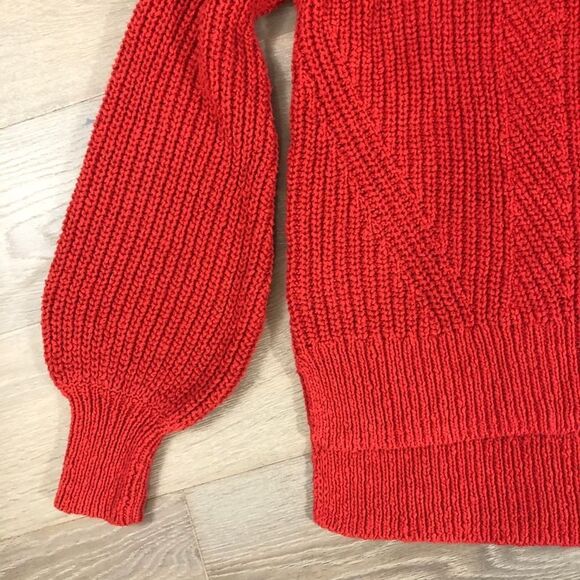 Madewell Pullover Sweater Womens Balloon Sleeve Red Fall Knit Cotton XXS - Picture 4 of 8